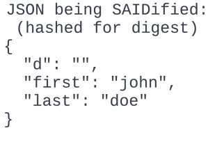 JSON being SAIDIFIED
```
{
"d": ",
"first": "john",
"last": "doe"
}